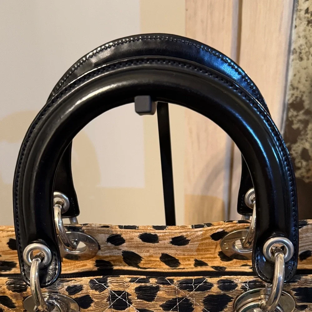 Christian Dior Lady Dior Leopard Large Satchel w/Crossbody Strap